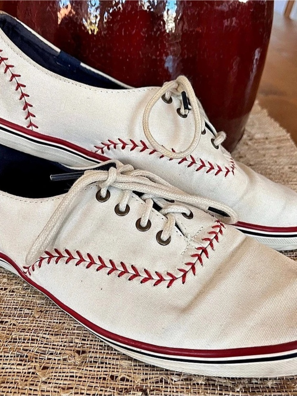 Keds Champion Pennant Baseball Stitch Sneakers in White & Red 8.5 Women